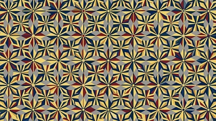 Fototapeta premium Seamless Geometric Art Deco Pattern with Gold, Navy Blue and Red Shapes