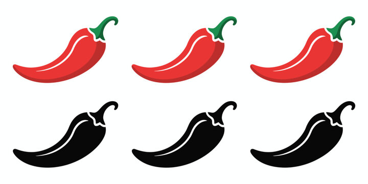 Hot chili paper icon set in vector format, including hot peppers and paprika, designed for food design