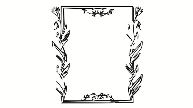 Decor forest. Contour drawing border, silhouett animation frame. Video 4k object illustration, minimalism sketch design modern new
