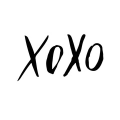 Hand-drawn vector calligraphy XOXO lettering in black ink for Valentine's Day and romantic card designs on white background