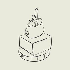 Finger food vector drawings. Food appetizer and snack sketch. Canapes. Suitable for banner, poster, label, menu, flyer. Food