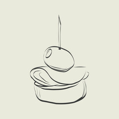 Finger food vector drawings. Food appetizer and snack sketch. Canapes. Suitable for banner, poster, label, menu, flyer. Food
