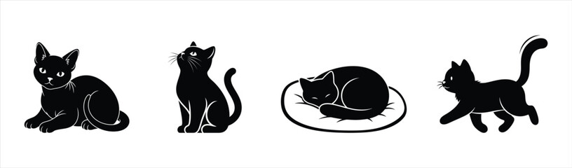 Obraz premium Collection of Stylized Black Cat Silhouettes in Various Expressive Poses