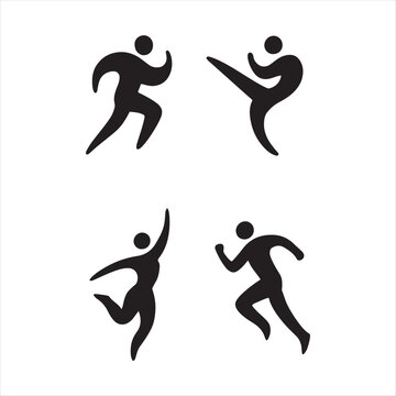 Dynamic sports action silhouettes set vector icons