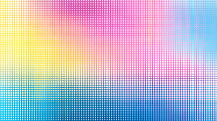 Abstract background with fine pixel grid gradient blending blue, cyan, yellow, pink, and orange, smooth digital texture for modern, bright, and vibrant design projects