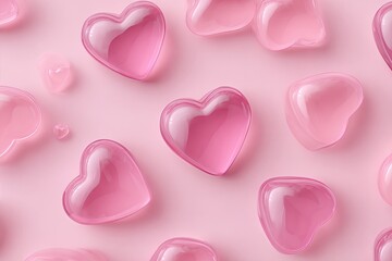 Charming arrangement featuring translucent pink heart shapes on soft pastel background
