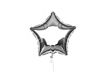 Silver star shaped balloon, isolated on transparent background