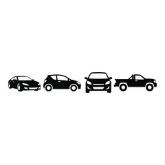 Fototapeta premium Silhouettes of various vehicle types cars trucks and hatchbacks displayed