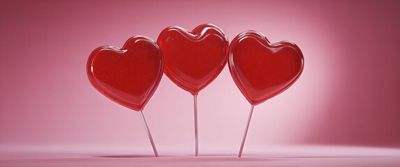 Sweet moment featuring heart-shaped lollipops displayed against vibrant pink background for Valentine's Day celebration