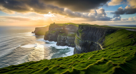Scenic Cliffs of Moher at Golden Hour