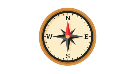 A classic compass showing cardinal directions with a red needle pointing north