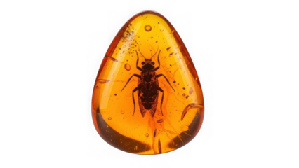 Amber fossil insect specimen in transparent golden resin