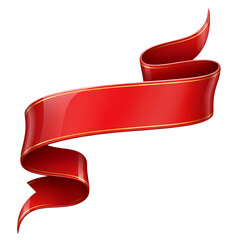 Red ribbon banner with gold trim on white background for celebration and announcement