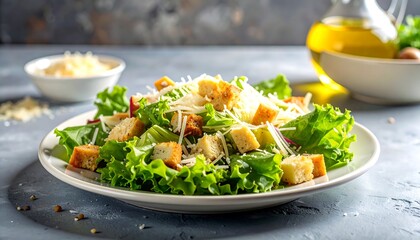 Delicious Caesar Salad with Croutons and Parmesan Cheese.