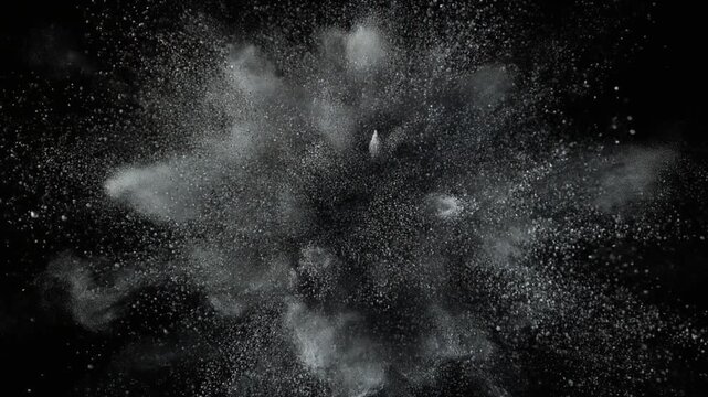 White Powder Explosion on Black Background in Slow Motion
