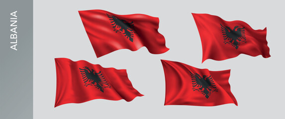Albania waving flag set of vector illustration. Orange white green  of Albanian wavy realistic flag as a patriotic symbol