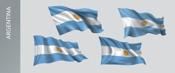 Argentina waving flag set of vector illustration. Orange white green  of Argentinian wavy realistic flag as a patriotic symbol