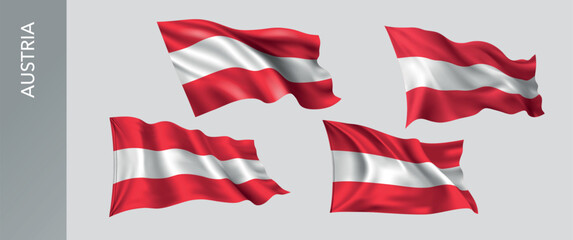 Austria waving flag set of vector illustration. Orange white green  of Austrian wavy realistic flag as a patriotic symbol