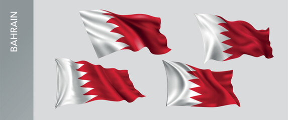 Bahrain waving flag set of vector illustration. White red of Bahraini wavy realistic flag as a patriotic symbol