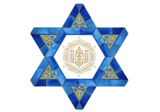 A blue and gold star of david, a symbol of judaism, isolated on transparent background - Powered by Adobe