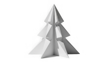 Origami Christmas tree in white paper on black background