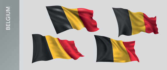Belgium waving flag set of vector illustration. Yellow red of Belgian wavy realistic flag as a patriotic symbol