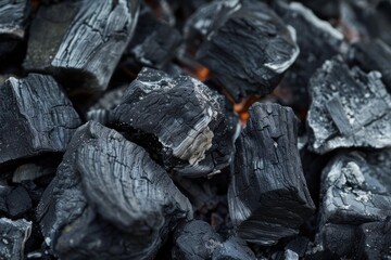 Fototapeta premium Close up of smoldering charcoal embers glowing with intense heat, ready for barbecue cooking
