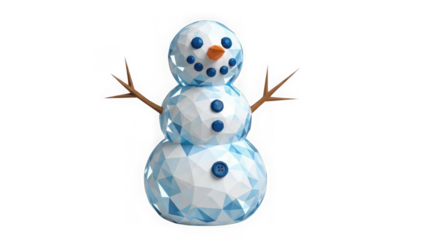 Faceted snowman with blue buttons and carrot nose on black