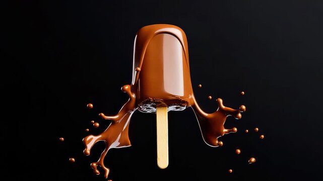 Chocolate popsicle with splash on black background creates a fun moment of summer treat enjoyment