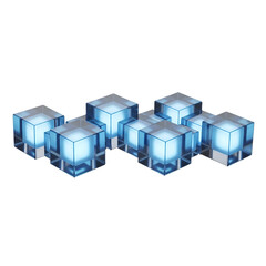 Obraz premium Blue Glass Cubes with Reflections and Transparency.