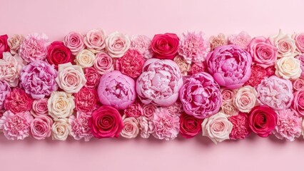 Floral arrangement of pink roses and peonies