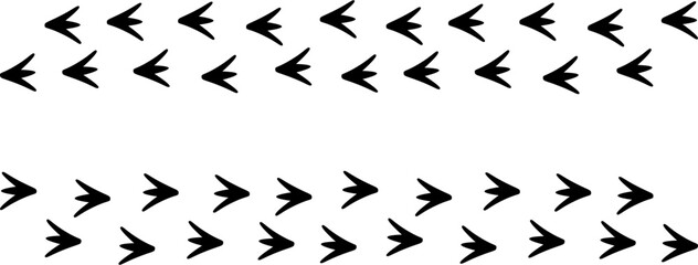 Vertical path of webbed bird footprints, duck or goose tracks silhouette isolated on white background, nature exploration and wildlife trail vector illustration. © Tiles