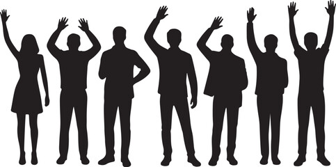 Group of diverse people silhouettes waving and talking on phone women