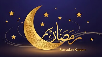 Fototapeta premium Ramadan Golden 2026 Greeting with Islamic Mosque Architecture, Stars, and Festive Ornaments 