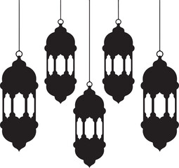 A collection of black silhouette hanging lanterns with ornate designs