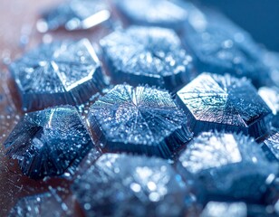Macro Detailed Hexagonal Crystal Structure Blue Toned Natural Formation Close Up
