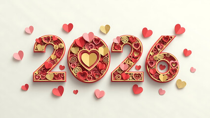 2026 Year of Love and Celebration with Red and Gold Hearts