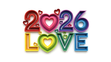 2026 Love Rainbow Heart Text Design