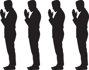 Four silhouetted figures in a line with hands pressed together in prayer