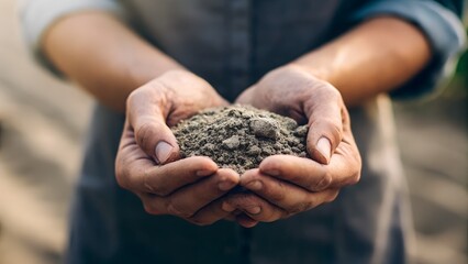 Close up of Dirty Hands Holding Rich Soil In Garden Agriculture Farming Nature Background Soft Light