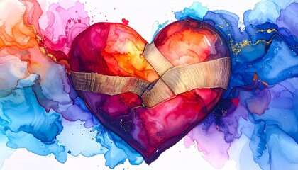 Abstract Mended Heart Art Collection: Vibrant Emotional Healing, Resilience, and Mental Health Concepts