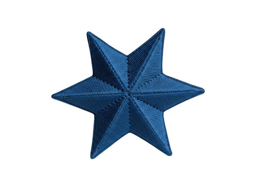 A single, dark blue, sixpointed star made of fabric, isolated on transparent background