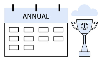 Annual planning concept. Annual calendar highlights planning and organization of recognition programs. Annual focus on awards, events, and achievements. For business, education, milestones