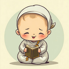 Adorable chibi baby engrossed in reading a storybook, symbolizing early childhood learning and peaceful study moments