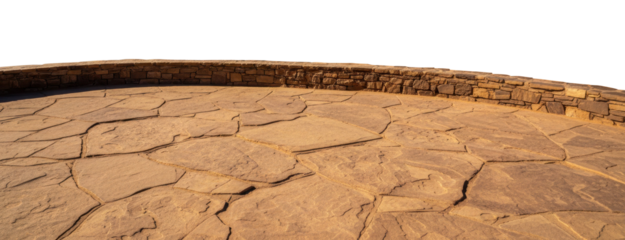 Old Brown Stone Floor With Rock Wall features cracked sandstone pavement with curved masonry structure and rough texture details