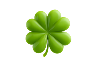 A vibrant green four leaf clover isolated on a dark background