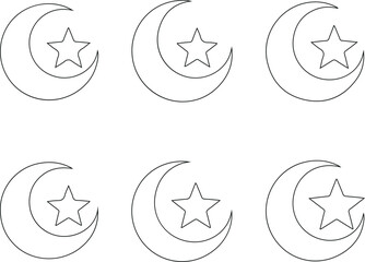Simple black and white illustration of crescent moons with stars arranged in rows