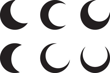 Various phases of the moon depicted as black crescent shapes