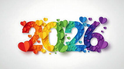 Rainbow colorful hearts 2026 new year celebration background