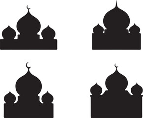 Silhouette depictions of islamic mosques featuring iconic dome and minaret designs